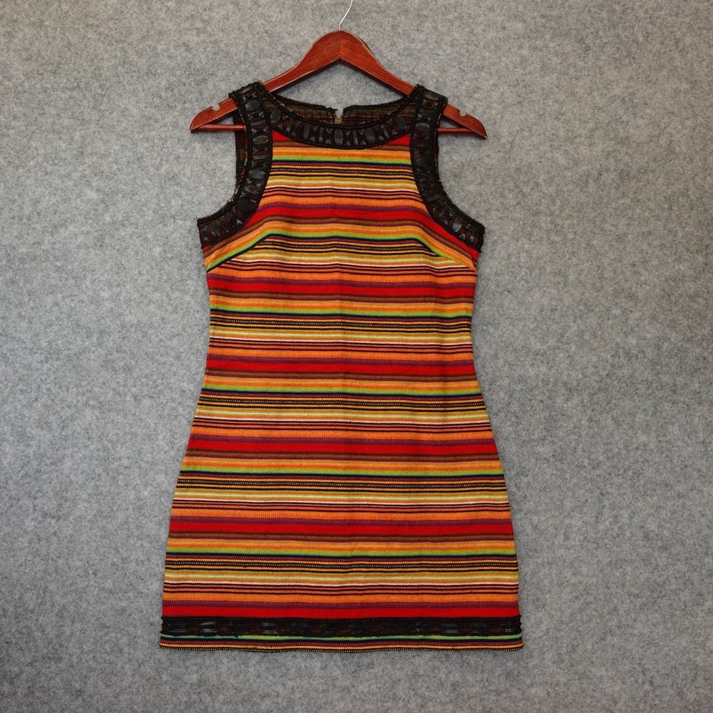 Free People Shift Dress Womens 4 S Colorful Tapestry Stripe Orange Festival Boho
